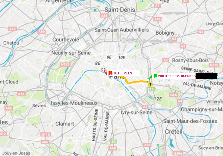 plan itinéraire ratp de Porte de Vincennes à Tuileries