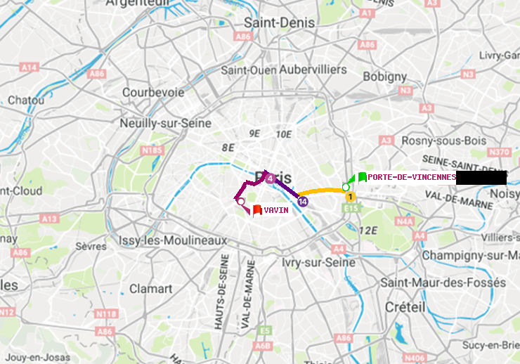 plan itinéraire ratp de Porte de Vincennes à Vavin