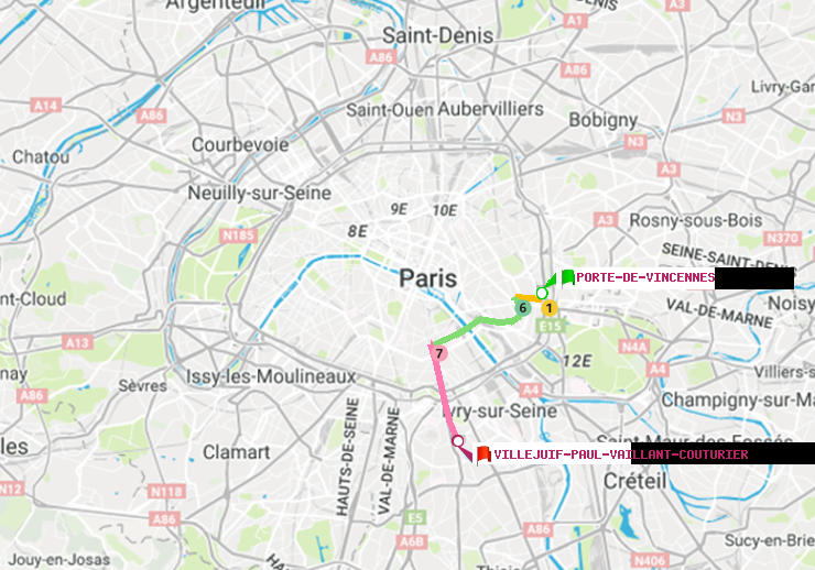 plan itinéraire ratp de Porte de Vincennes à Villejuif-Paul Vaillant Couturier (Hôpital Paul Brousse)