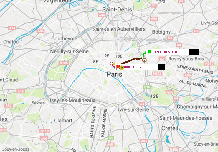 plan itinéraire ratp de Porte des Lilas à Bonne Nouvelle