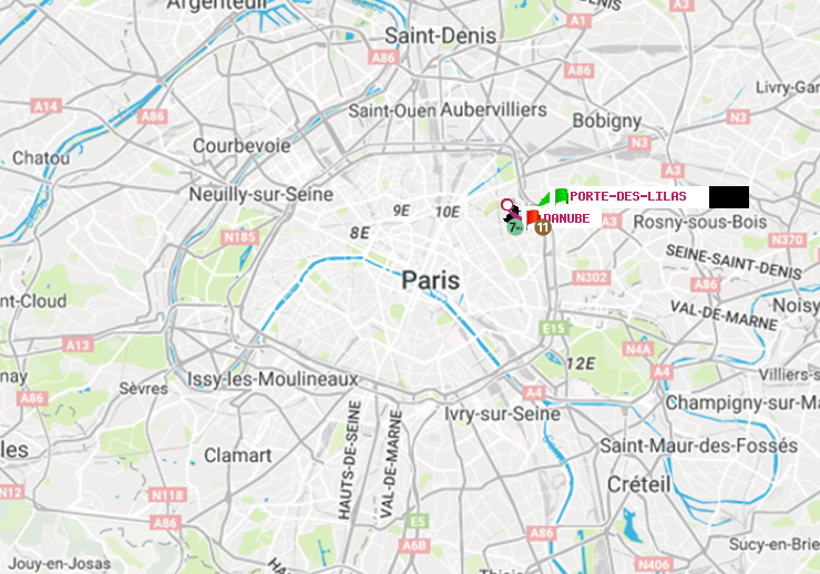 plan itinéraire ratp de Porte des Lilas à Danube