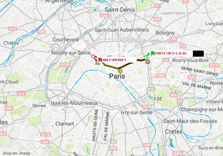 plan itinéraire ratp de Porte des Lilas à Malesherbes