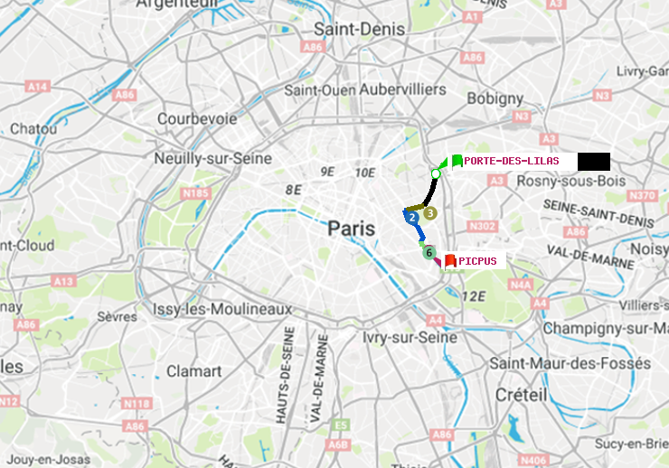 plan itinéraire ratp de Porte des Lilas à Picpus