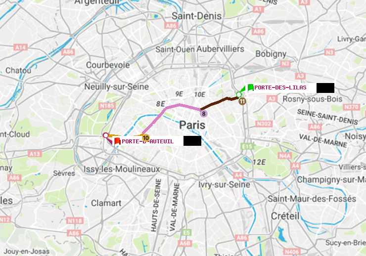plan itinéraire ratp de Porte des Lilas à Porte d