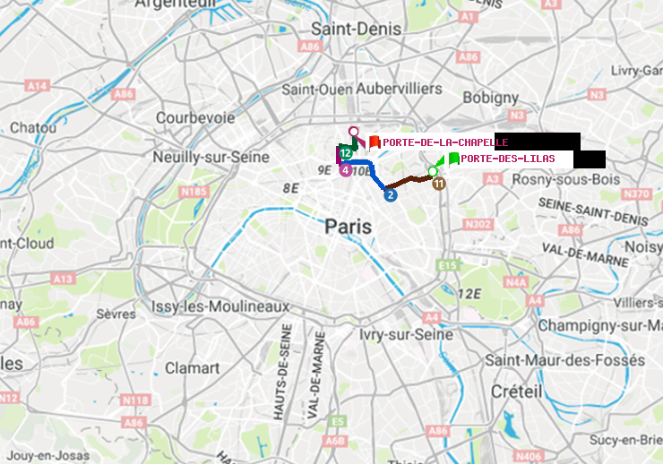 plan itinéraire ratp de Porte des Lilas à Porte de la Chapelle