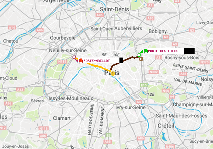 plan itinéraire ratp de Porte des Lilas à Porte Maillot