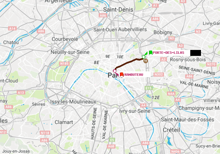 plan itinéraire ratp de Porte des Lilas à Rambuteau