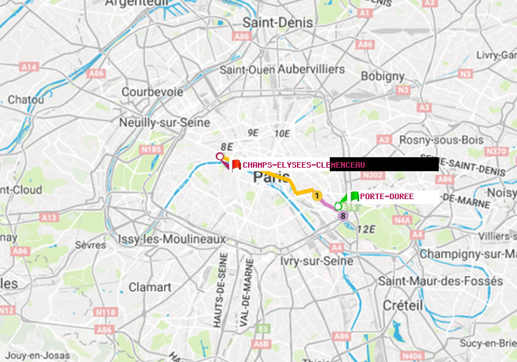 plan itinéraire ratp de Porte Dorée à Champs-Elysées-Clémenceau
