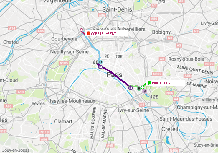 plan itinéraire ratp de Porte Dorée à Gabriel-Péri