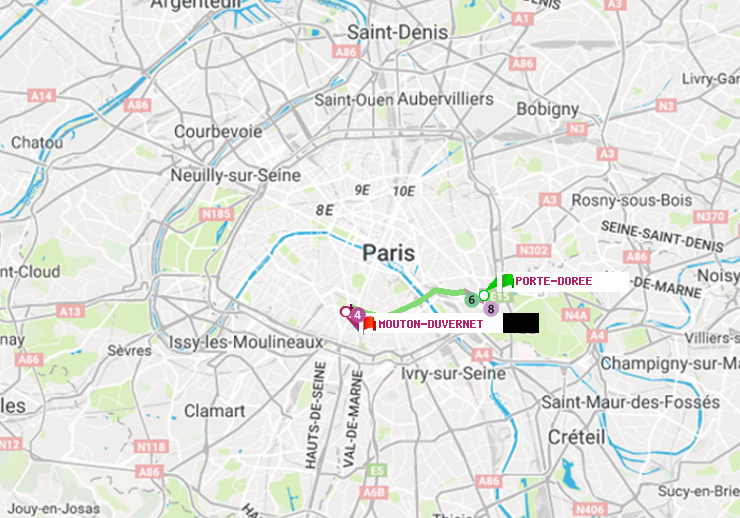 plan itinéraire ratp de Porte Dorée à Mouton-Duvernet