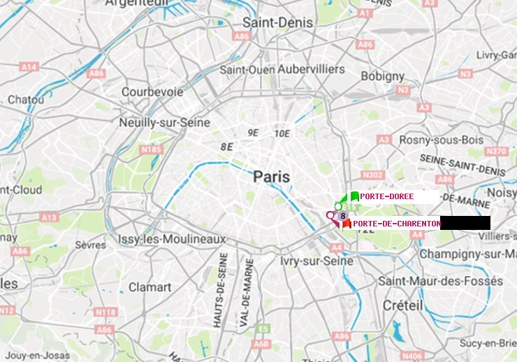 plan itinéraire ratp de Porte Dorée à Porte de Charenton
