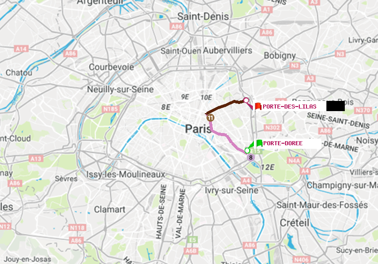 plan itinéraire ratp de Porte Dorée à Porte des Lilas