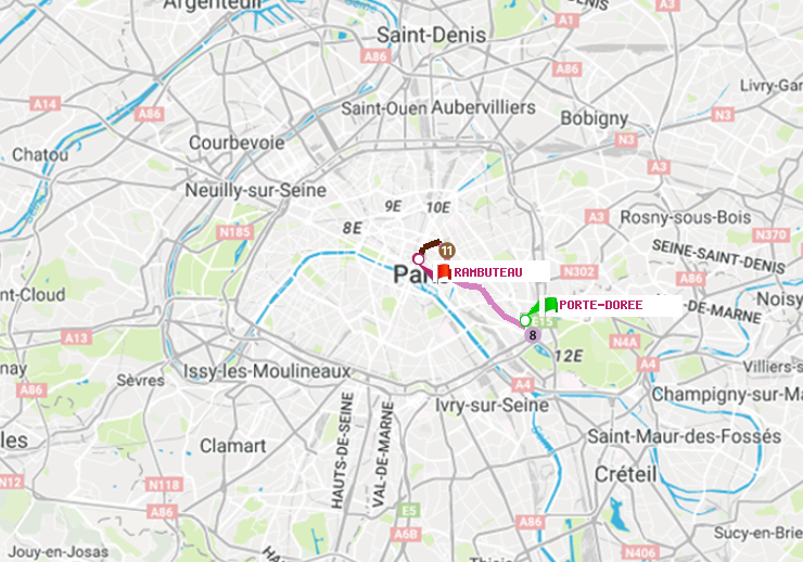 plan itinéraire ratp de Porte Dorée à Rambuteau
