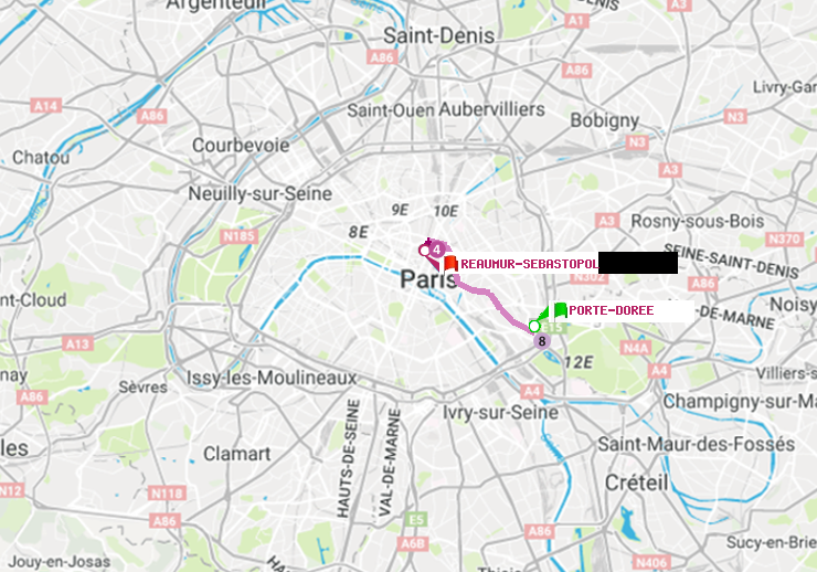 plan itinéraire ratp de Porte Dorée à Réaumur-Sébastopol