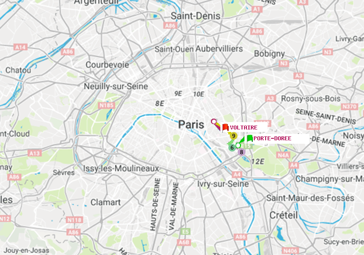 plan itinéraire ratp de Porte Dorée à Voltaire (Léon Blum)