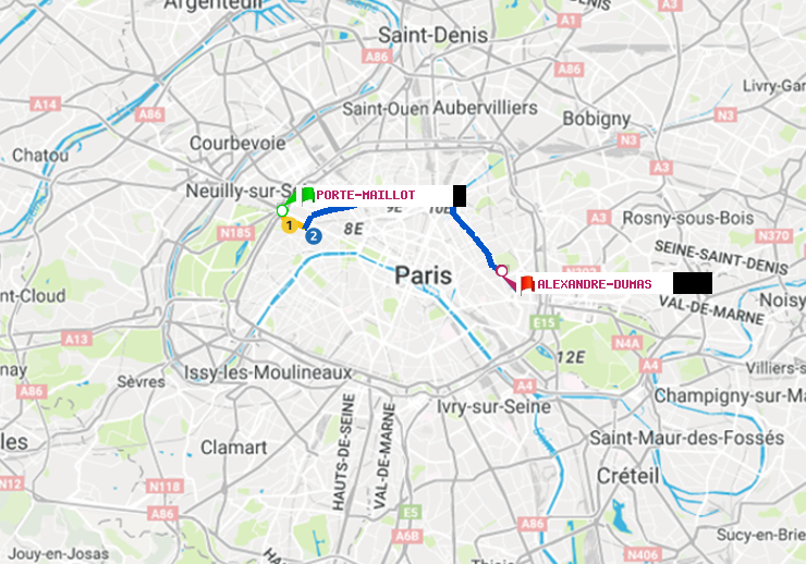 plan itinéraire ratp de Porte Maillot à Alexandre-Dumas