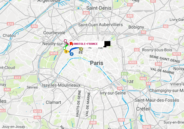 plan itinéraire ratp de Porte Maillot à Anatole-France