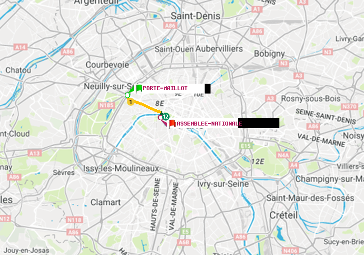 plan itinéraire ratp de Porte Maillot à Assemblée Nationale
