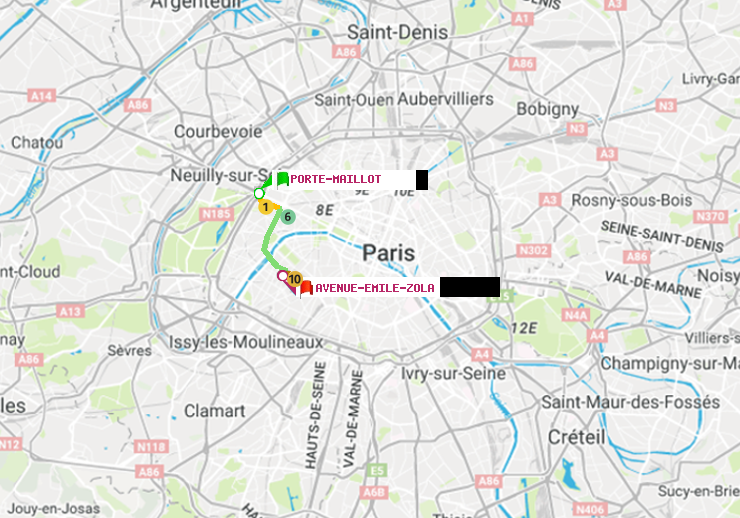 plan itinéraire ratp de Porte Maillot à Avenue Emile-Zola