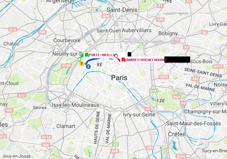 plan itinéraire ratp de Porte Maillot à Barbès-Rochechouart