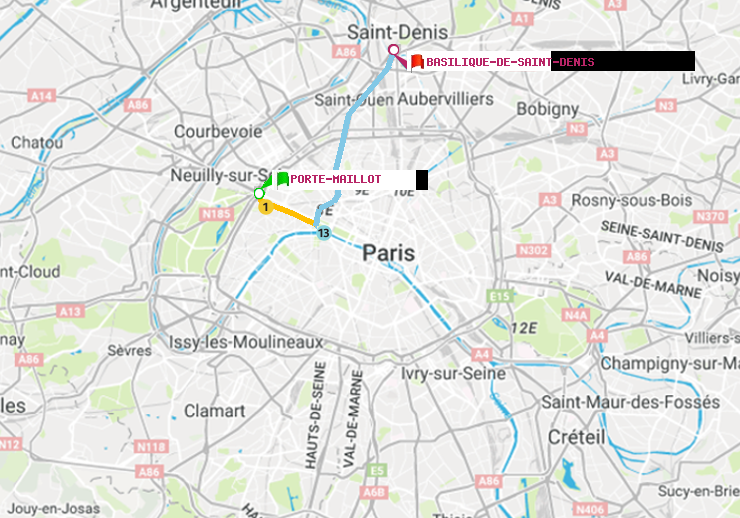 plan itinéraire ratp de Porte Maillot à Basilique de Saint-Denis