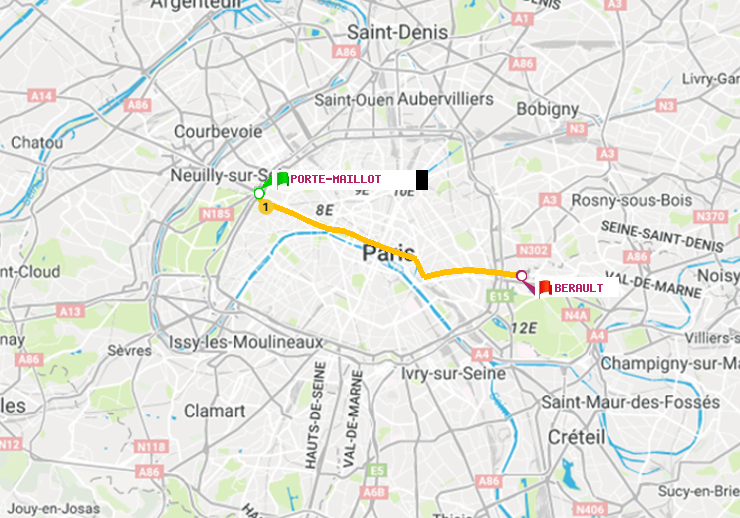 plan itinéraire ratp de Porte Maillot à Bérault