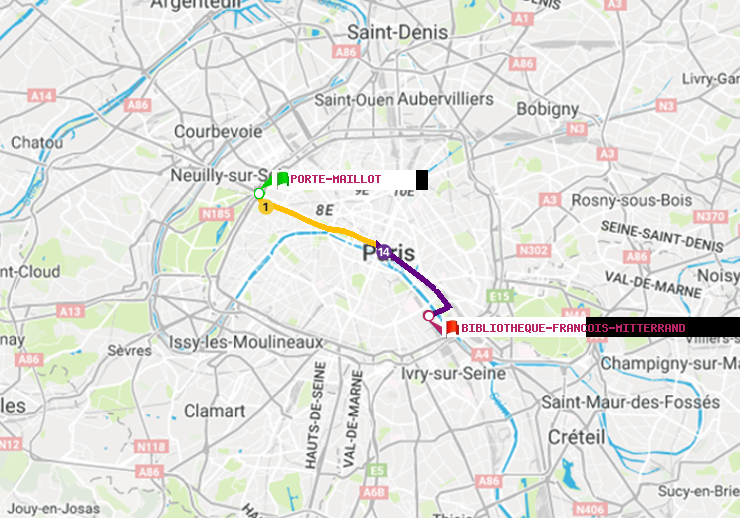 plan itinéraire ratp de Porte Maillot à Bibliotheque-Francois Mitterrand