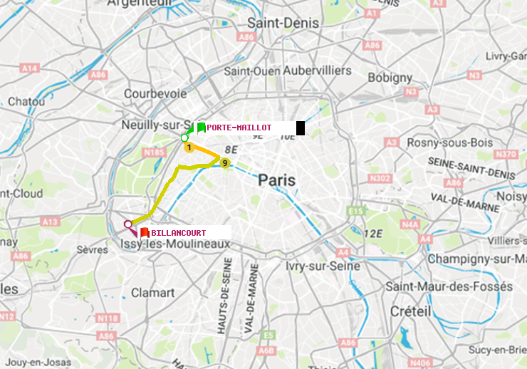 plan itinéraire ratp de Porte Maillot à Billancourt