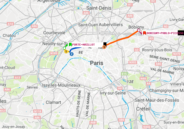 plan itinéraire ratp de Porte Maillot à Bobigny-Pablo-Picasso