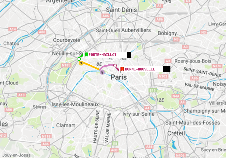plan itinéraire ratp de Porte Maillot à Bonne Nouvelle
