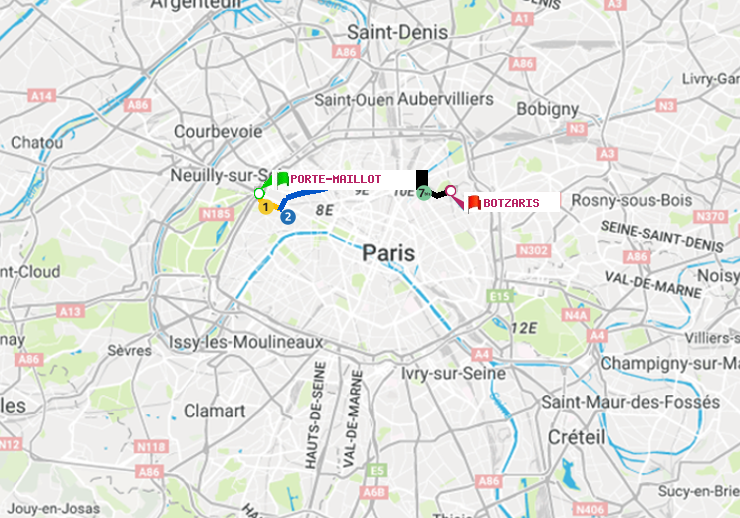 plan itinéraire ratp de Porte Maillot à Botzaris