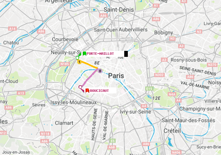 plan itinéraire ratp de Porte Maillot à Boucicaut