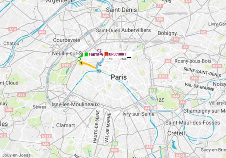 plan itinéraire ratp de Porte Maillot à Brochant
