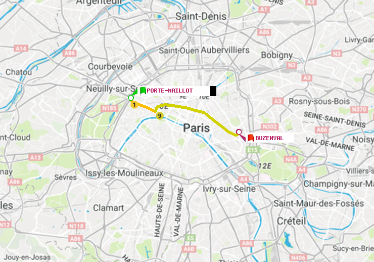 plan itinéraire ratp de Porte Maillot à Buzenval