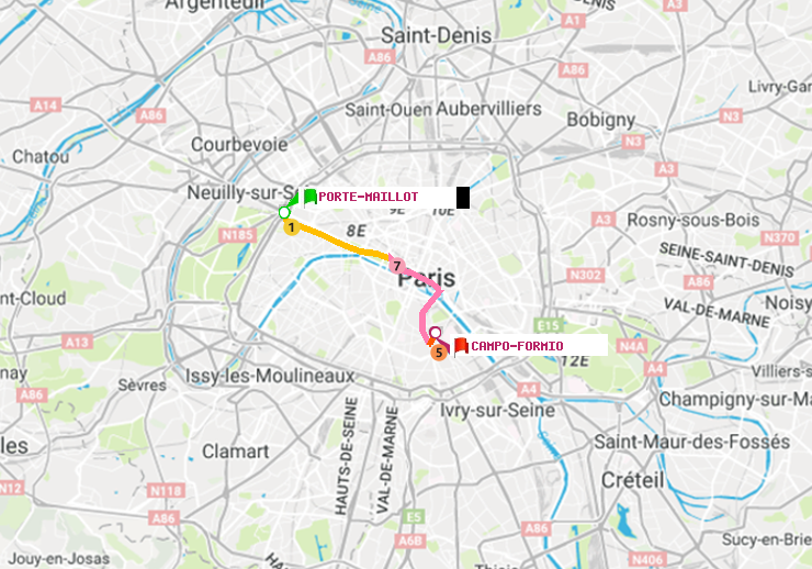 plan itinéraire ratp de Porte Maillot à Campo-Formio