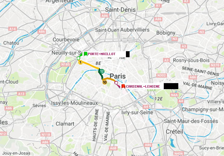 plan itinéraire ratp de Porte Maillot à Cardinal-Lemoine