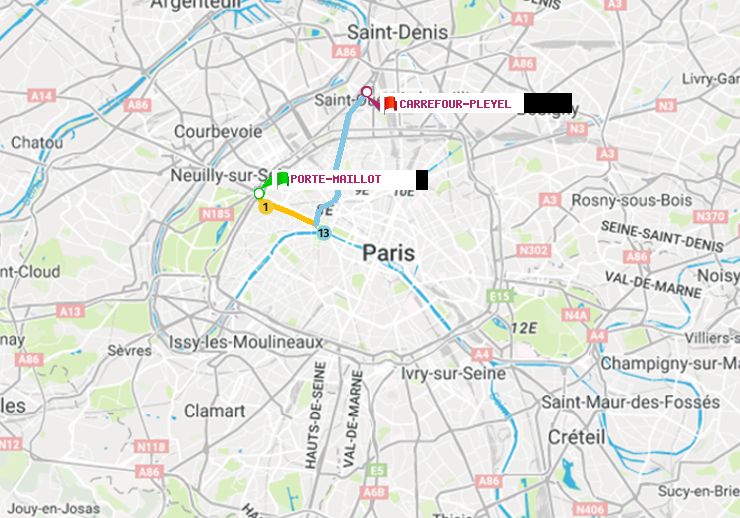 plan itinéraire ratp de Porte Maillot à Carrefour-Pleyel