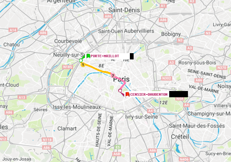 plan itinéraire ratp de Porte Maillot à Censier-Daubenton