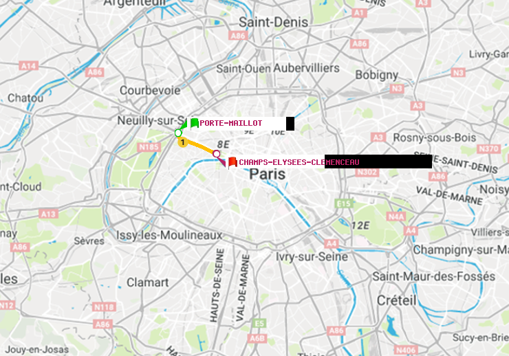 plan itinéraire ratp de Porte Maillot à Champs-Elysées-Clémenceau