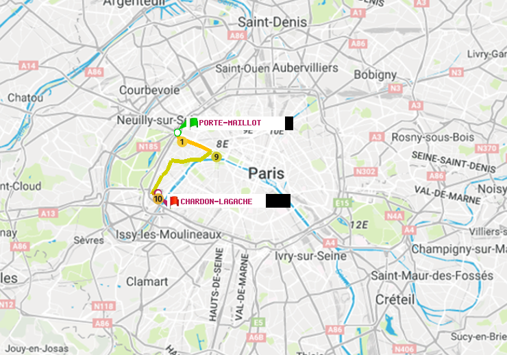plan itinéraire ratp de Porte Maillot à Chardon-Lagache