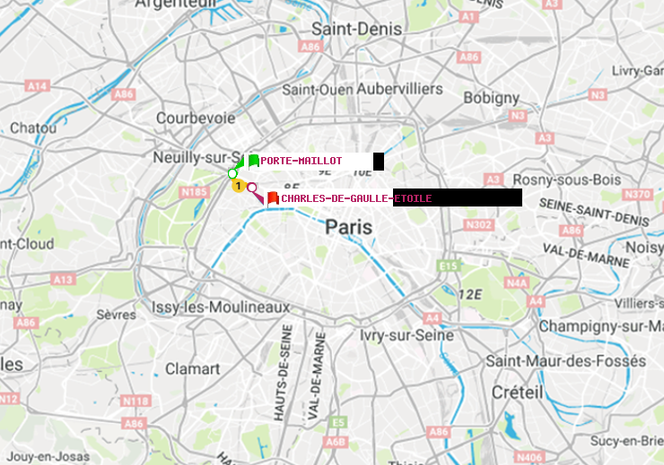 plan itinéraire ratp de Porte Maillot à Charles de Gaulle-Etoile