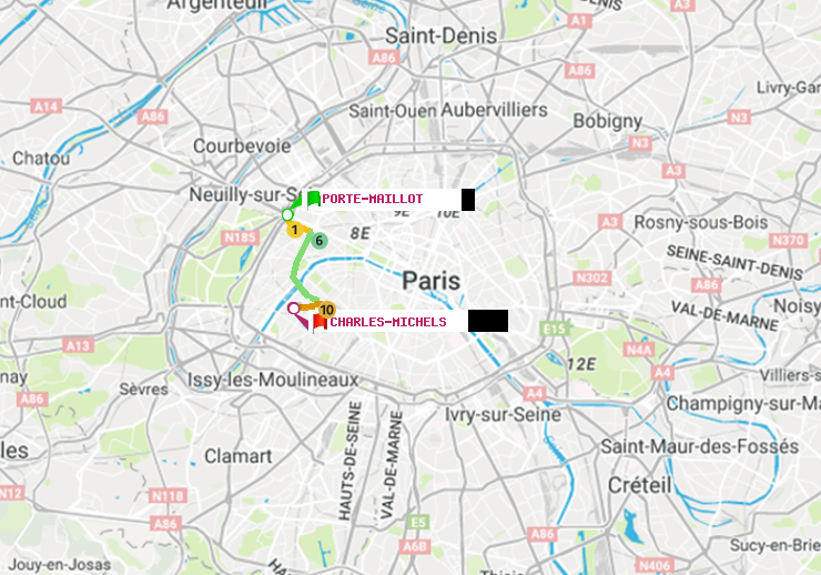 plan itinéraire ratp de Porte Maillot à Charles Michels