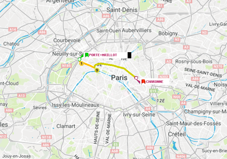 plan itinéraire ratp de Porte Maillot à Charonne