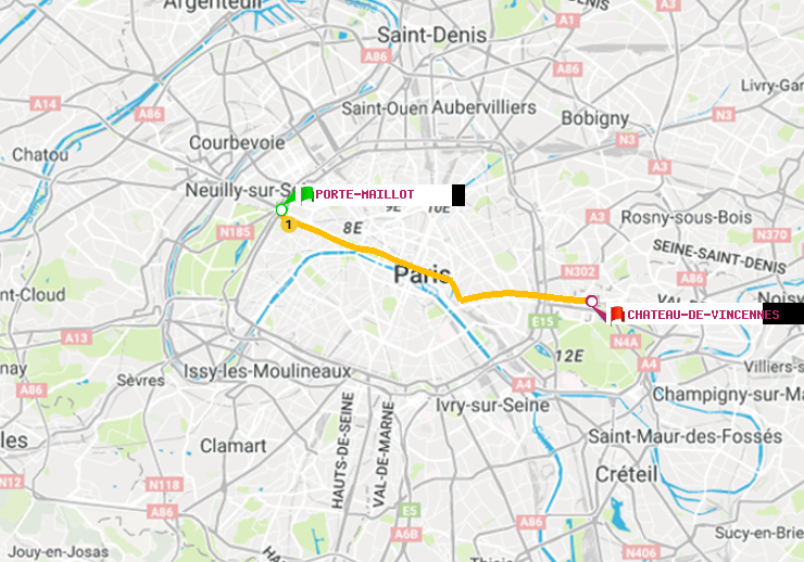 plan itinéraire ratp de Porte Maillot à Château de Vincennes