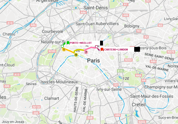 plan itinéraire ratp de Porte Maillot à Château Landon