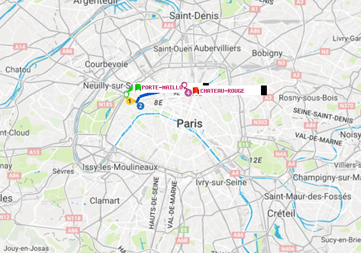 plan itinéraire ratp de Porte Maillot à Château Rouge