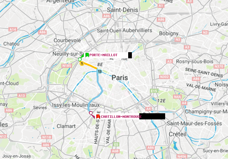 plan itinéraire ratp de Porte Maillot à Châtillon Montrouge