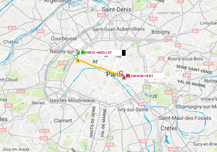 plan itinéraire ratp de Porte Maillot à Chemin Vert