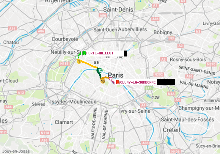 plan itinéraire ratp de Porte Maillot à Cluny-La Sorbonne