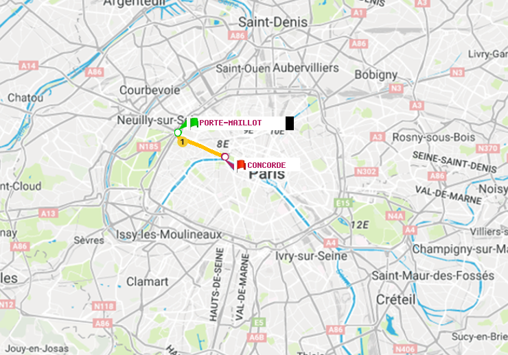 plan itinéraire ratp de Porte Maillot à Concorde